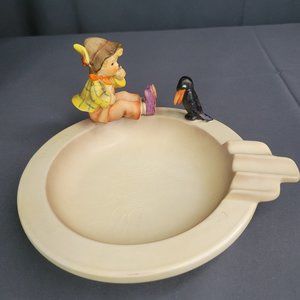 Goebel Hummel Singing Lessons Boy with Bird Vintage Figurine Ashtray 3.5" x 7"